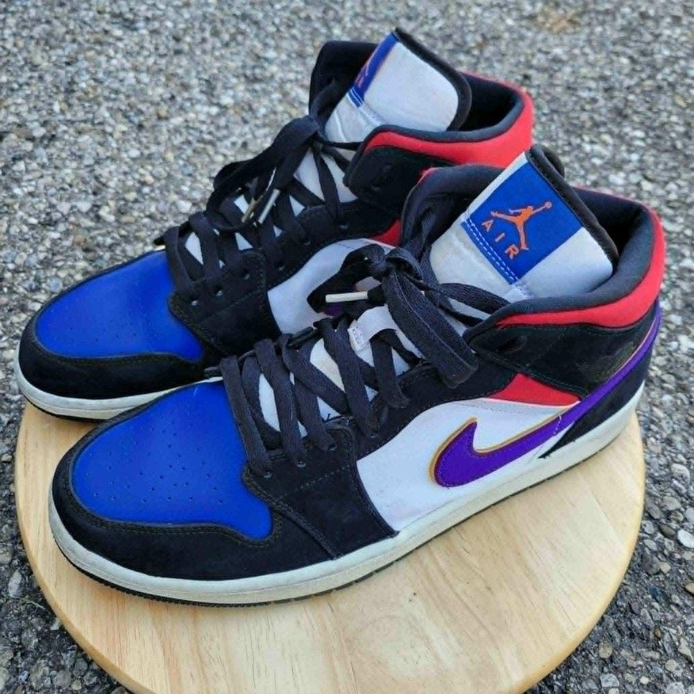 Nike Air Jordan 1 Mid SE Rivals Mens 12 Lakers Top 3 Blue Purple Red 852542-005